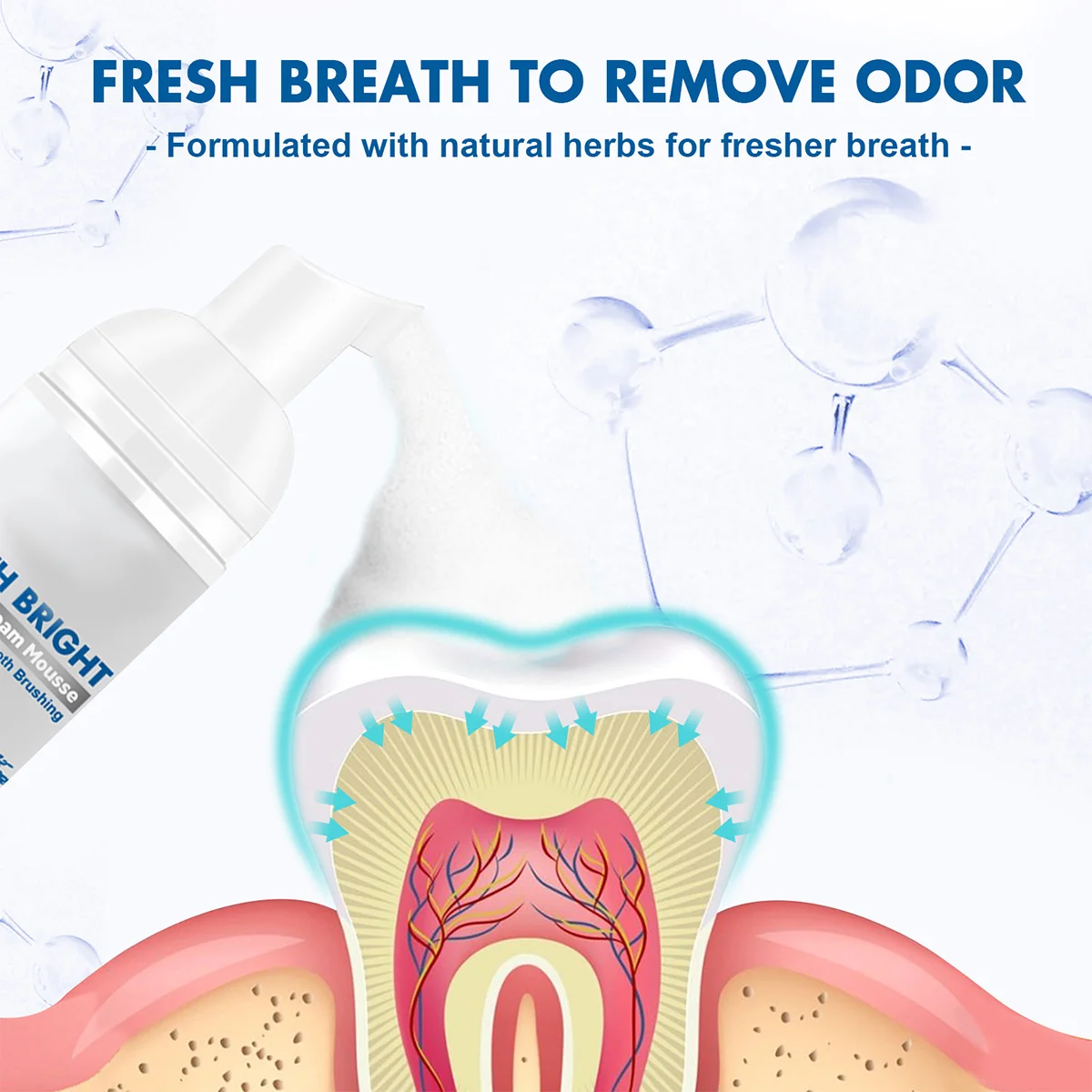 معجون أسنان موس مبيض 60 مللي لتنظيف الأسنان بشكل فعال العناية بالفم نفس منعش تصميم محمول للاستخدام المنزلي رغوة موس #4