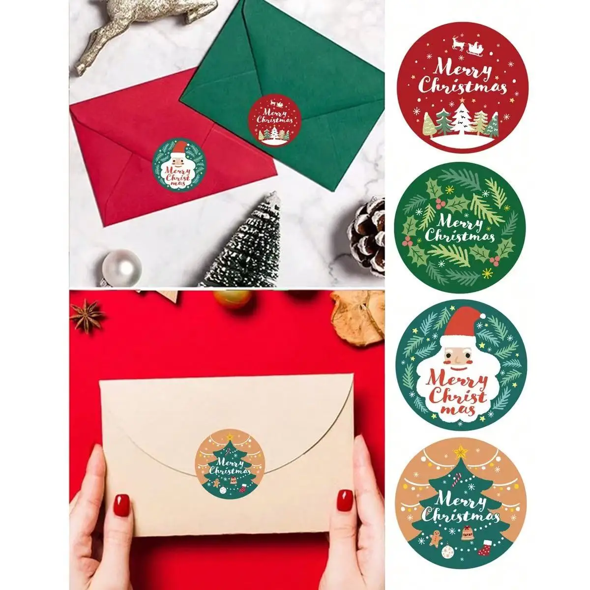 100-500pcs 1inch Cute Merry Christmas Sticker Label for Festival Party Deco Envelope Sealing Decal Decoration Supply 4-pattern