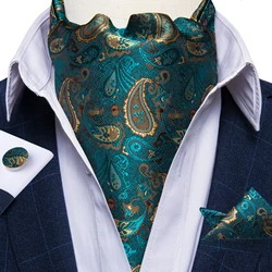 Dibangu Luxury Men's Ascot Pocket Square Cufflinks Set for Gentleman British Paisley Necktie Business Party Wedding Accessory