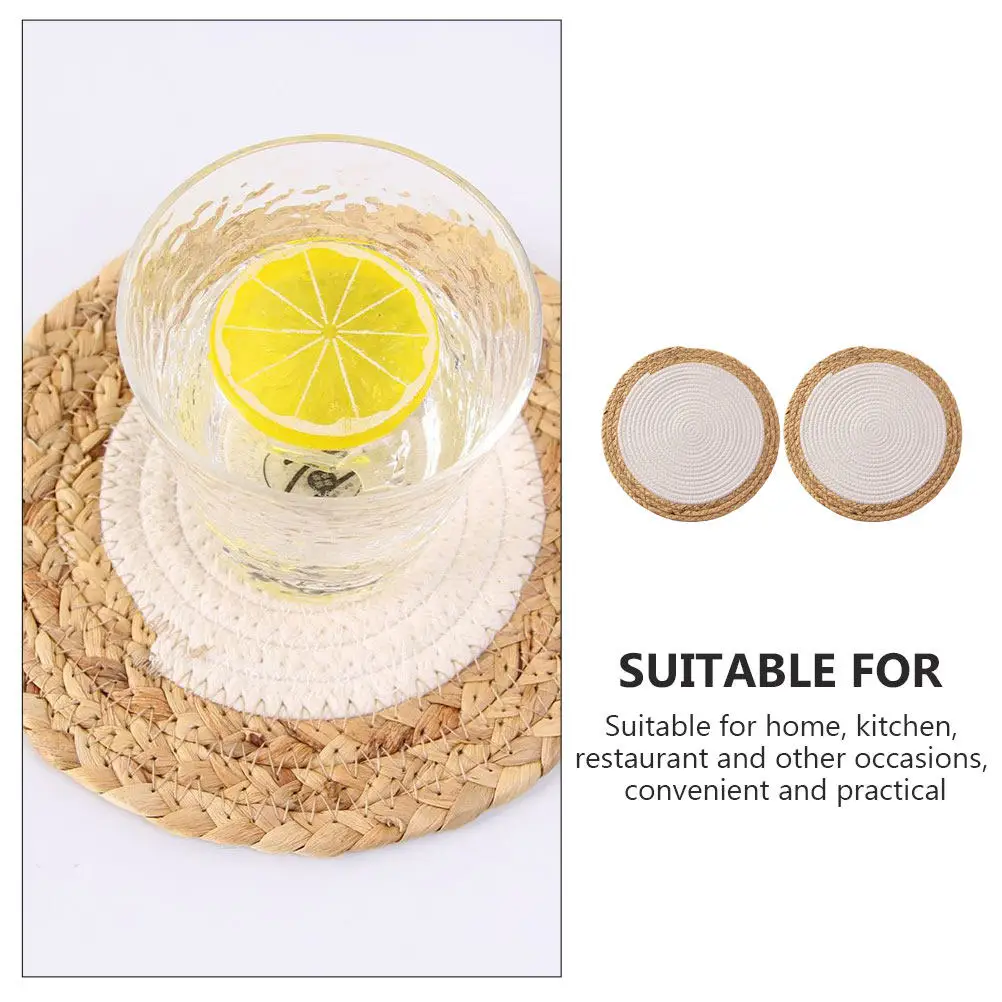 2Pcs Insulated Bowl Mat Straw Woven Coasters Anti-Scald Desktop Coaster Exquisite Dining Decor Anti-Scald Coaster