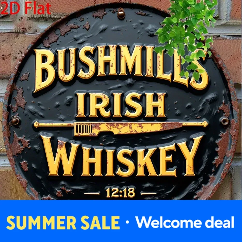 Letrero Metálico Vintage Bushmills Irish Whiskey - 1 unidad, 8"x8", Arte Rústico de Hierro Plano 2D, No Requiere Electricidad, Regalo para Bar