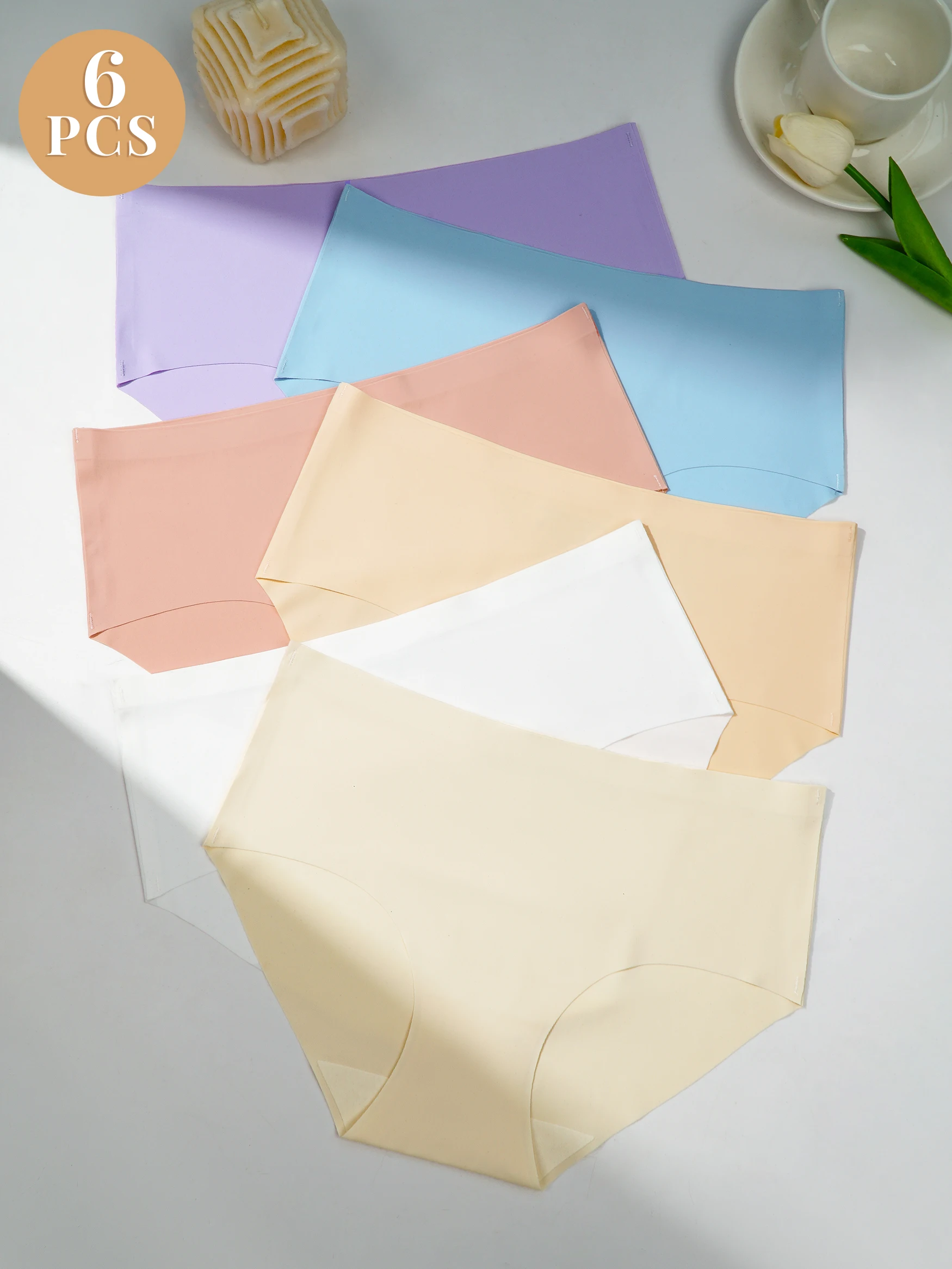 6 Pcs Breathable Seamless Briefs, Stretchy No Show Bikini Panties Ladies Knickers Daily Wear, Women's Intimates Underwear