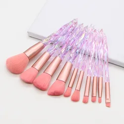 10pcs Diamond Crystal Makeup Brush Set Glass Diamond Handle Makeup Tool Powder Repairing Brush Cosmetics Eyeliner Tool