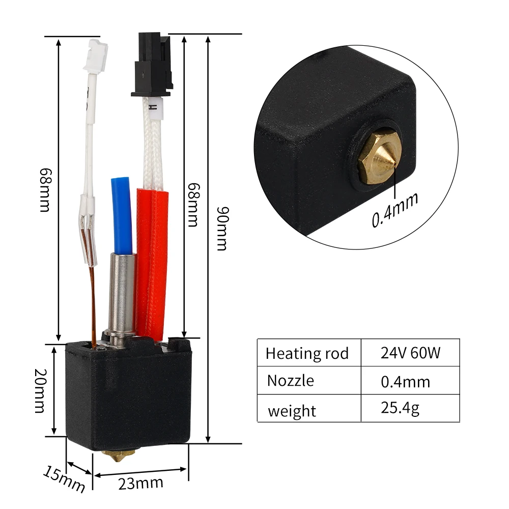 For Anycubic Kobra 2 Hotend 24V 60W Throat For Kobra 2 Hotend Nozzle Thermistor Heat Block Nozzle Heating Rod Telfon Tube