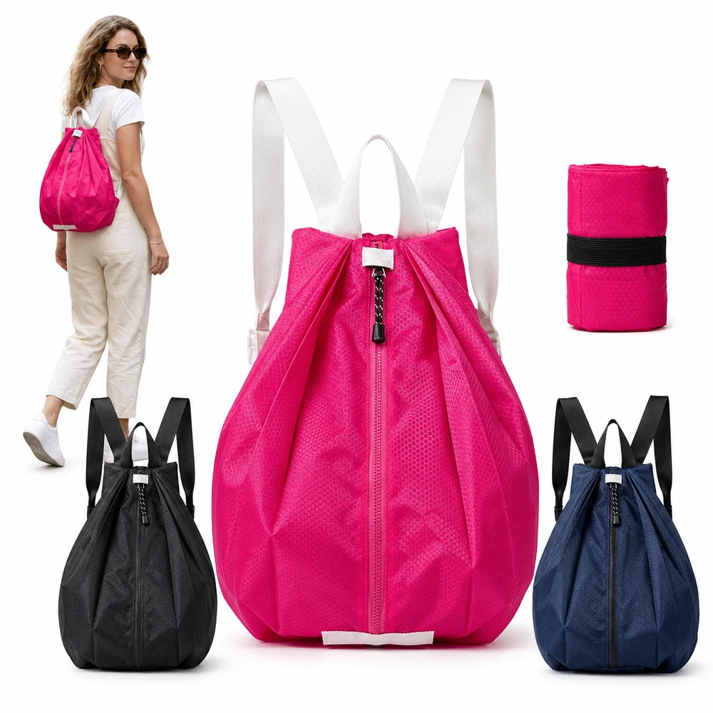New Nylon Folding Backpack Waterproof Adjustable Straps Outdoor Backpack Portable Large Capacity Sports Backpack Camping