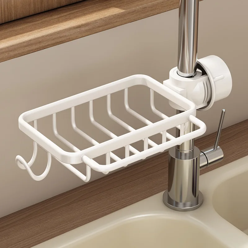 white-kitchen-faucet-shelf-dishwashing-sponge-storage-rack-sun-protection-sleeve-cover-drain-basket-steel-wool-sponge-holder
