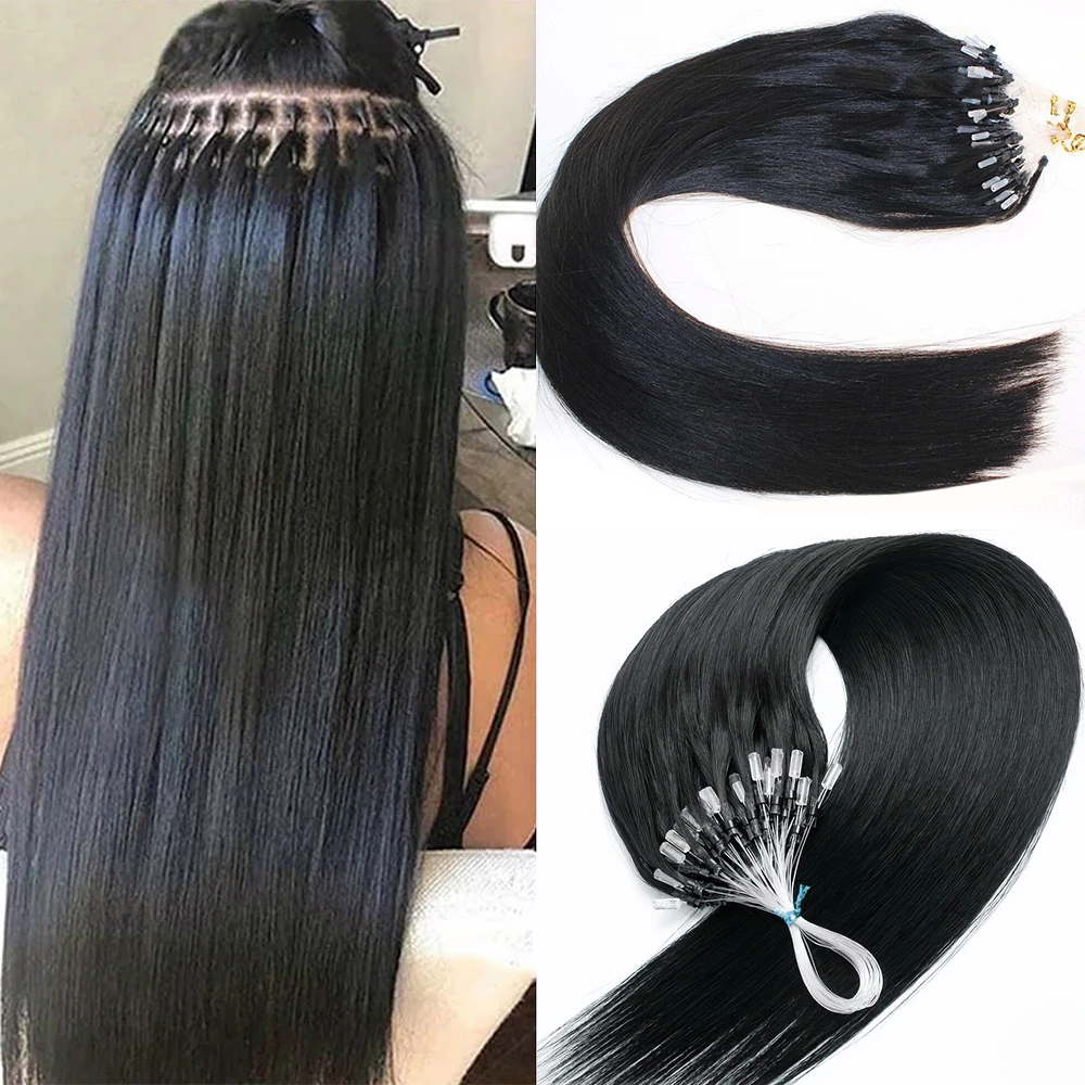 Micro Ring Loop Human Hair Extensions Invisible Silicone MicroBeads Link Remy Hair Fish Line Extensions 1g/strand 50g 16-26 Inch