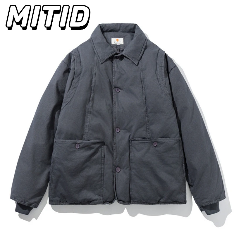 

Зимняя куртка в японском стиле Amekaki, мужская повседневная свободная мужская куртка, толстая теплая ветровка-парка, куртка для мужчин и женщин