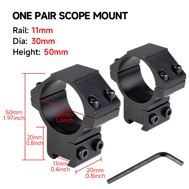 فم حلقة أظافر مزدوجة معدنية 30 مم، دعامة نطاق البصر، دعامة مصباح يدوي ليزر، مجهزة بمفتاح ربط سداسي، حامل 20 مم/11 مم #1