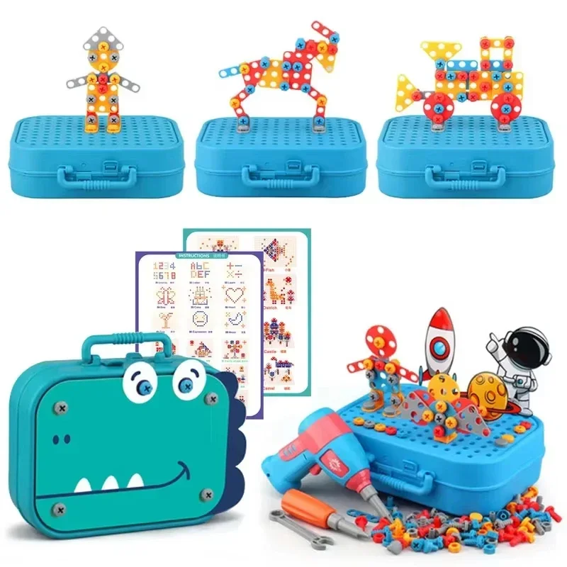 Kinderen Speelgoed Gereedschapsset Elektrische Boor Schroef Moer 3D Puzzel Speelgoed Fantasiespel Reparatie Gereedschapskist Boren Montage Educatief Speelgoed