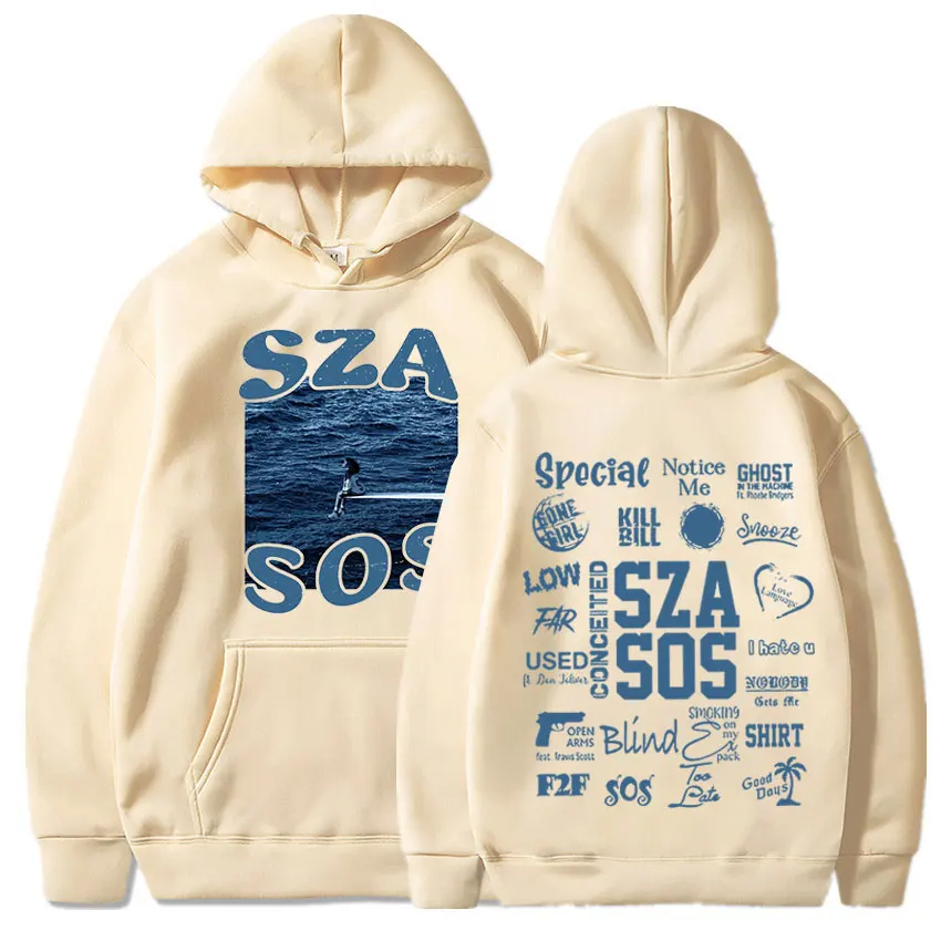 SZA-Sudadera con capucha para hombre y mujer, ropa de calle con estampado de SOS, de gran tamaño, informal, holgada, gótica, Hip Hop, Unisex