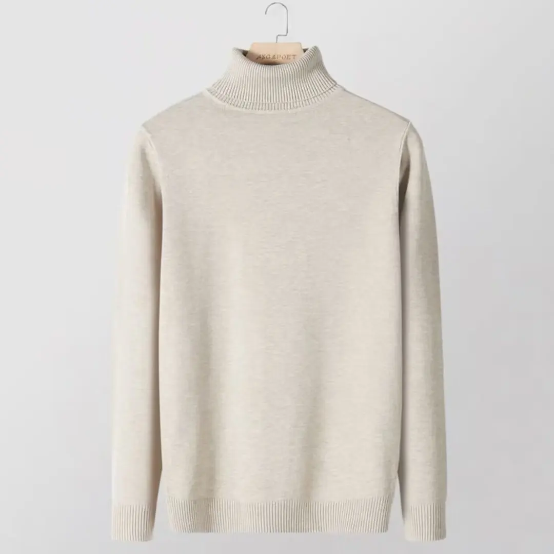 

Loose Fit High Collar Knitwear for Men Casual Sle Long Sve Color Base Layer irt Faionable Turn-down Collar Swe...