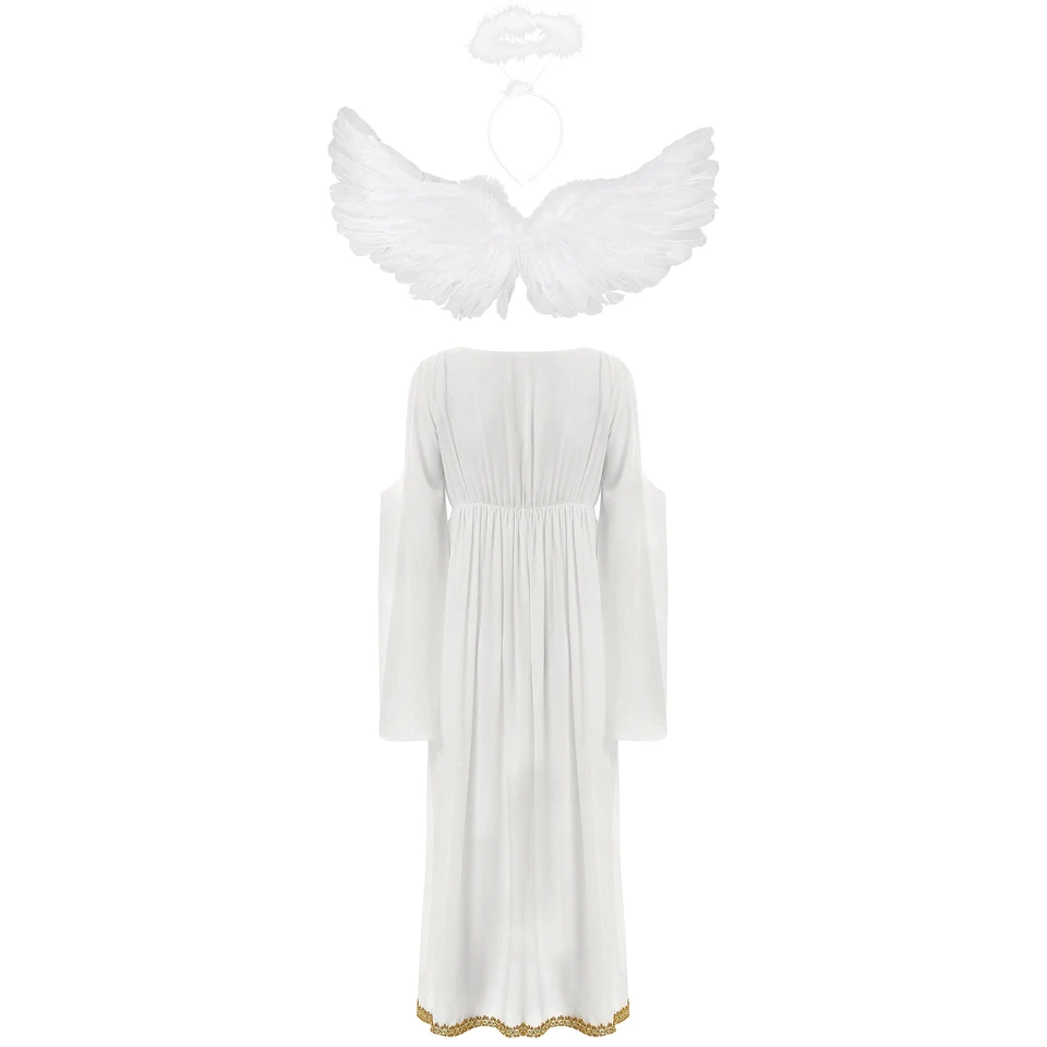 White Angel Costume for Woman Princess Fairy Cosplay Maxi Dress with Wings  Set Halloween Party Angel Role Play Fancy Dress Up - AliExpress 200000532