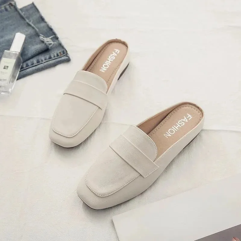 2024 New Summer Baotou Slippers Wearing Fashionable Flat Bottom Soft Leather Outgoing Slippers for Women