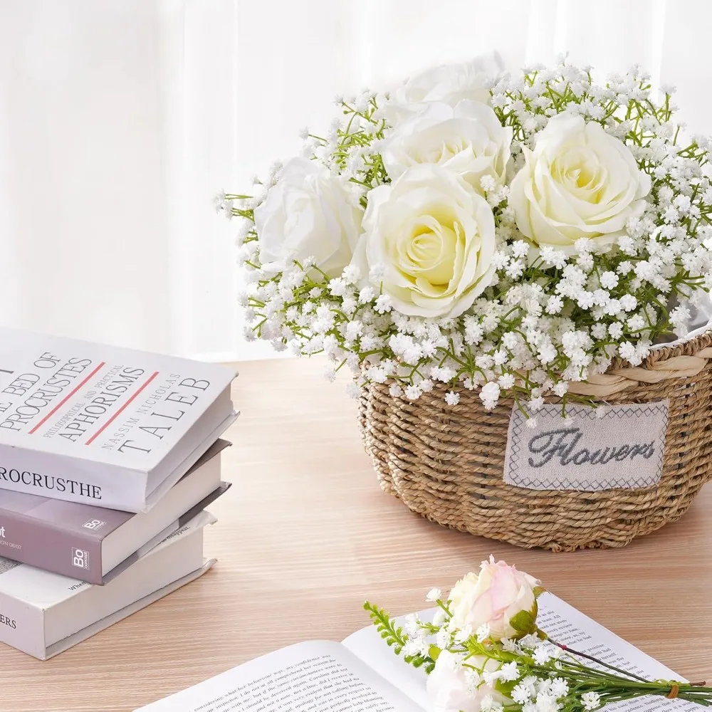 

White Artificial Baby's Breath Flowers Bulk 100 Pcs Real Touch Faux Gypsophila for Wedding Bouquet Home Decor Floral