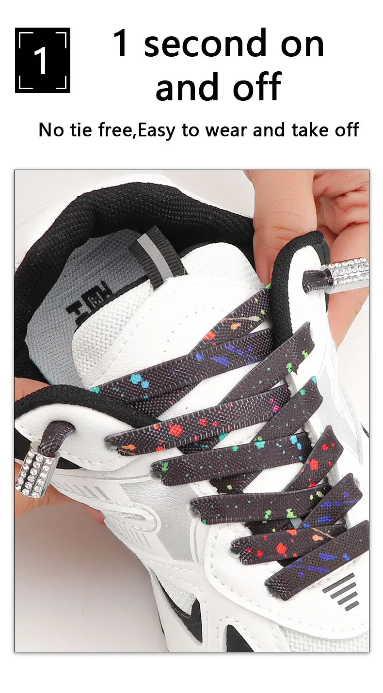 Diamantschnallen-Schnürsenkel ohne Schnürsenkel, Schnürsenkel für Sneaker ohne Schnürsenkel, flache, elastische Schnürsenkel, Schnürsenkel für Schuhe, Zubehör – Detail 3