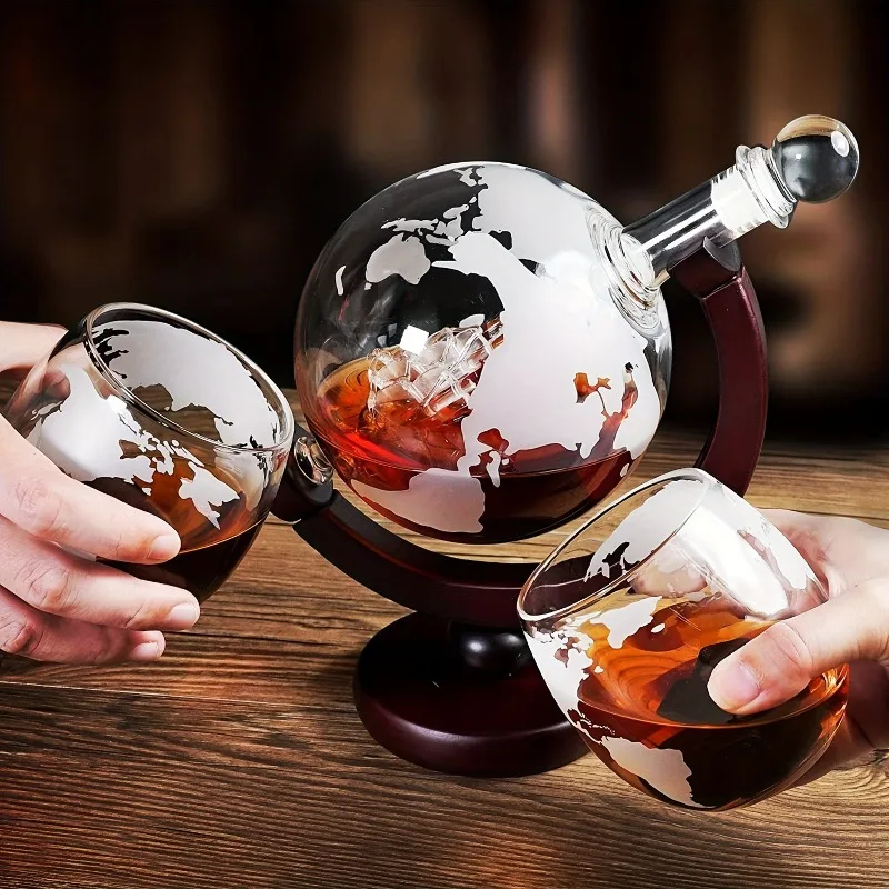 

New Creative Globe Wine Bottle, Glass Decanter with Built-in Sailboat, Whiskey Bottle Splitter Gift Set