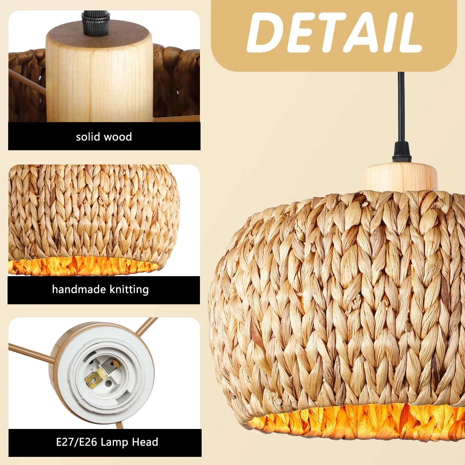 Imagem -05 - Vintage Bambu Rattan Tecido Led Pingente Luz Candelabro Lâmpada Quarto de Casa Decorações Artesanais Abajur Excluindo Lâmpadas