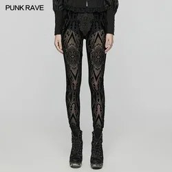 PUNK RAVE Women's Gothic Pattern Luxurious Patterned Flocked Mesh Leggings Personalized Black Trousers Clothing