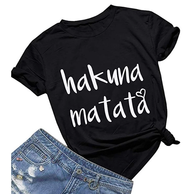 Seeyoushy Hakuna Matata 2023 Summer New Fashion Crewneck Women's T-shirt 90's Vintage Casual Women's Top Clothes for Women