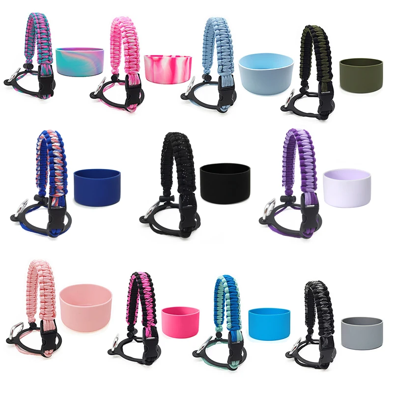 Silicone Non-Slip Base Cover Paracord Hand-Woven Water Cup Carrying Strap
