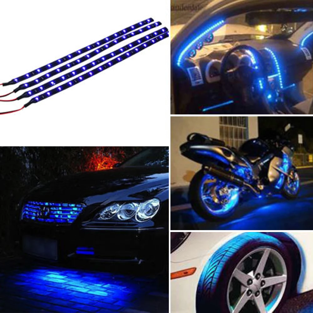 

4Pcs LED Car Interior Exterior Strip Lights Waterproof Car Underglow Lights DC 12V for Golf Cart Decoration
