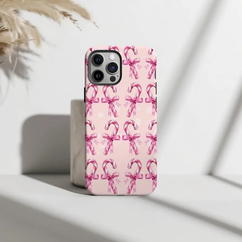 Funda de teléfono con bastón de caramelo de Navidad rosa para IPHONE 16 15PRO MAX 14 13 12 11 TPU acrílico dos en uno fundas de teléfono magnéticas