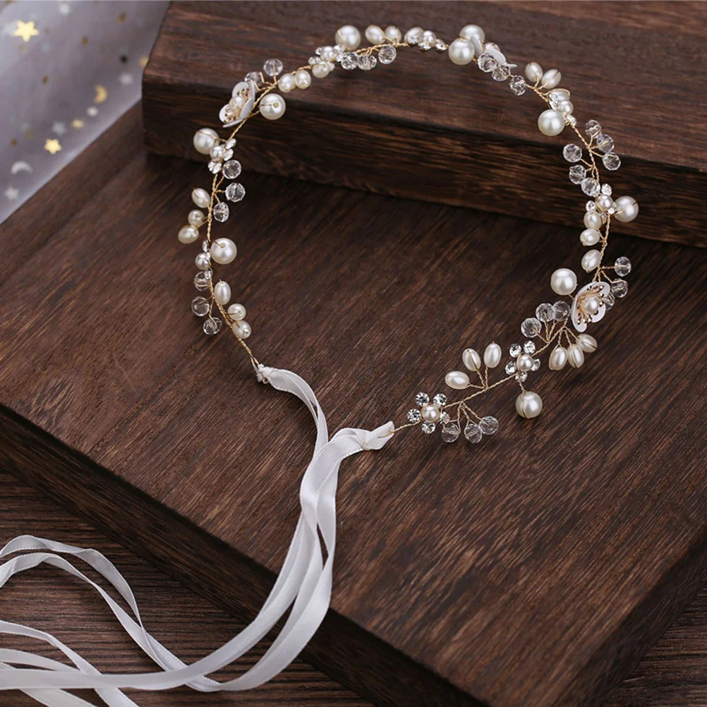 

1Pcs Elegant Rhinestone Pearl Flower Headband Adjustable Ribbon Bridal Wedding Hair Accessory Lady Women Party Prom