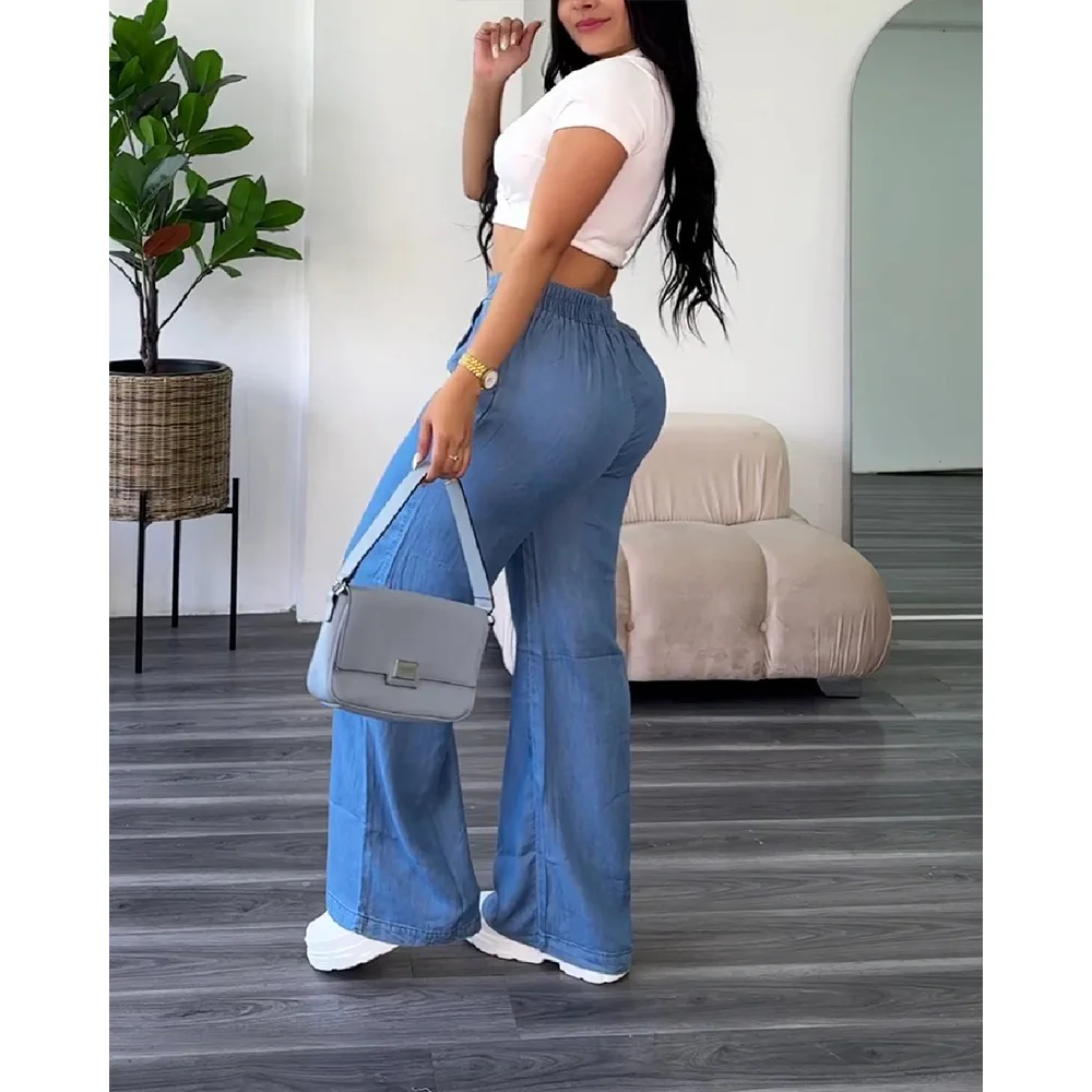 Calça jeans feminina de perna reta solta, calça jeans leve e fina, streetwear casual, nova moda, verão