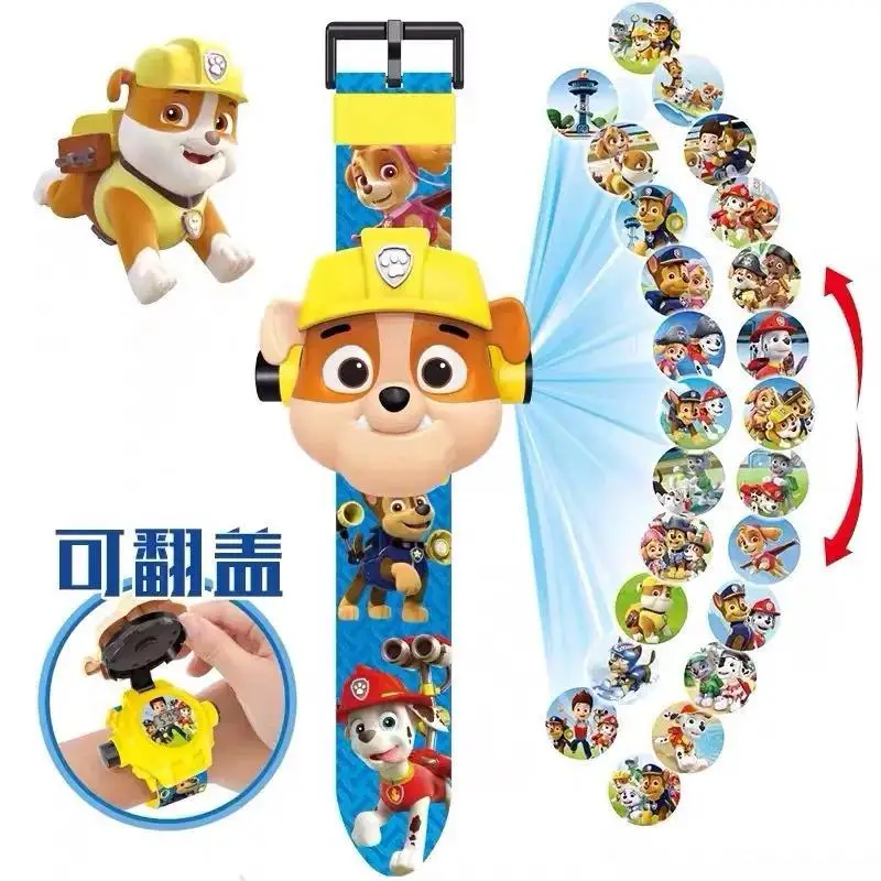 Paw Patrol 3D Projection Watch Chase Marshall Rocky Cartoon Model Action Figures Toys Set Anime Peripherals Children Wristband