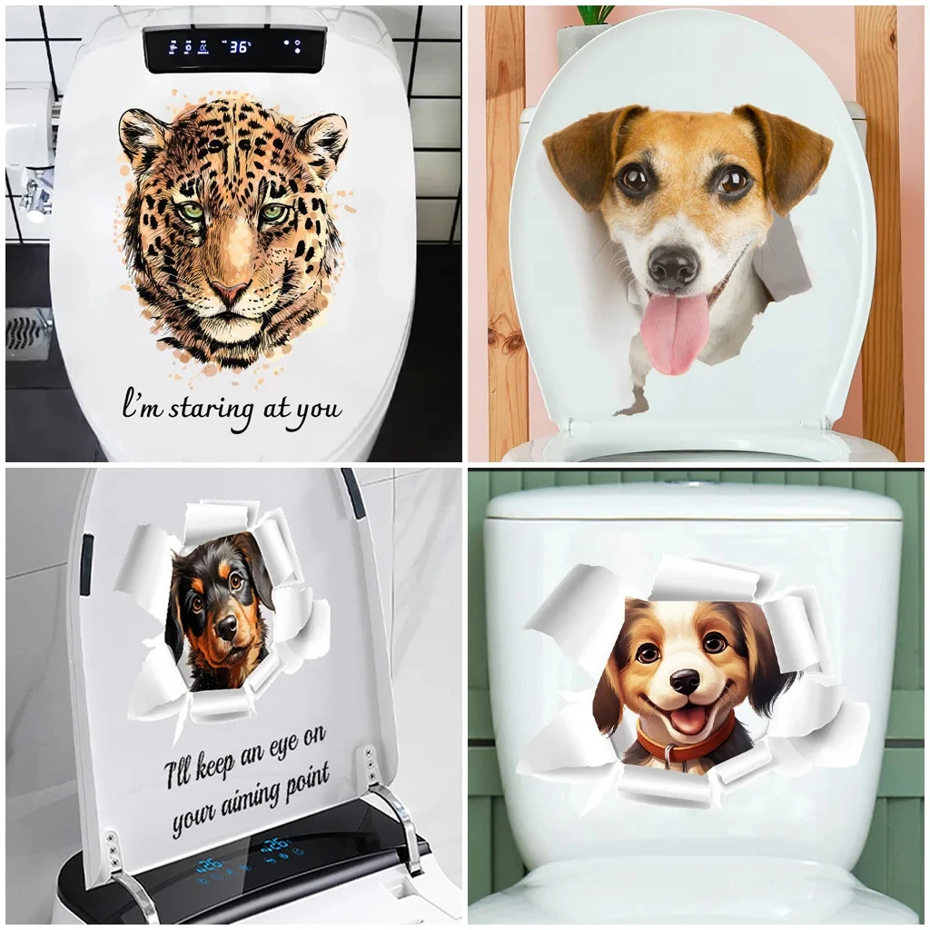 Cute 3D Animal Sticker Creative Bulldog Hound Jack Russell Terrier Puppy Decoration Toilet Decal Home Decor