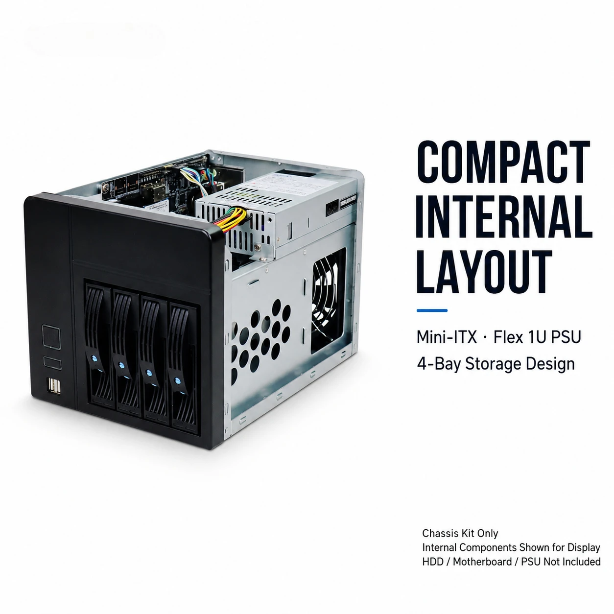 4 Bay NAS Case Mini ITX Home Server Chassis SATA Backplane 3.5 Inch HDD Storage Enclosure Flex 1U PSU Support