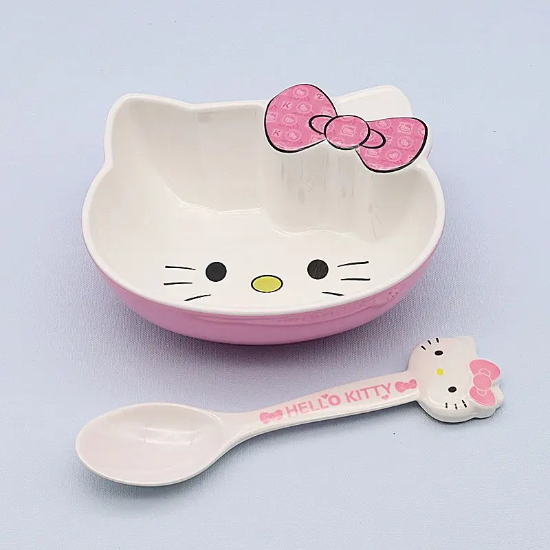 Sanrio Fruit Dinner Plate Hello Kittys Cartoon Girly Heart Kawaii Cartoon Melamine Anti-Fall Child Tableware Suit Eating Bowl