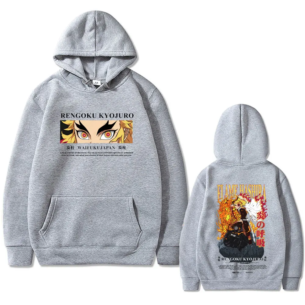 Anime Demon Slayer Hoodie Rengoku Kyoujurou Eyes Graphic Pullover Men's Women's Fashion Casual Hoodies Unisex Vintage Streetwear