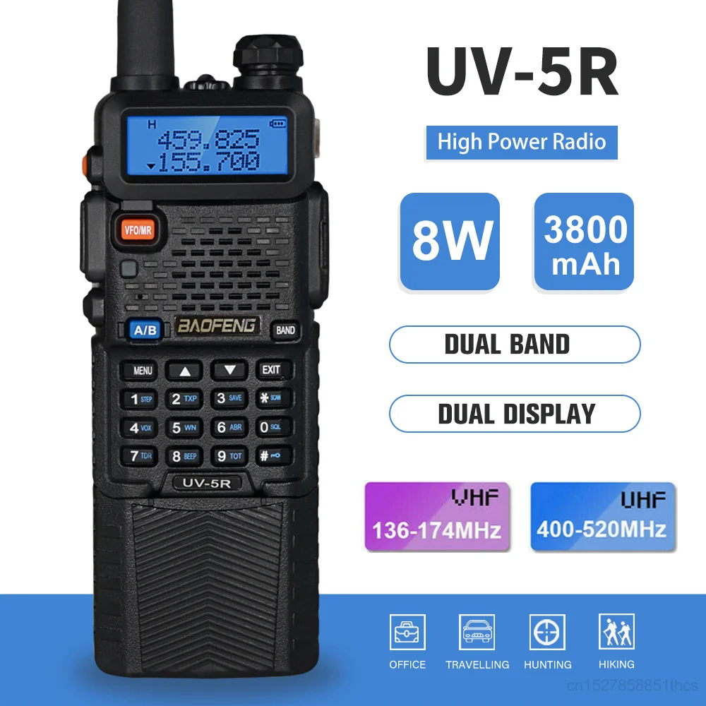 3800池170mahハイパワー8ワットbaofeng-uv-5rトランシーバーデュアルデュアルバンドbaofeng-uv5rポータブルuhf-vhf双方向ラジオbf-uv5r