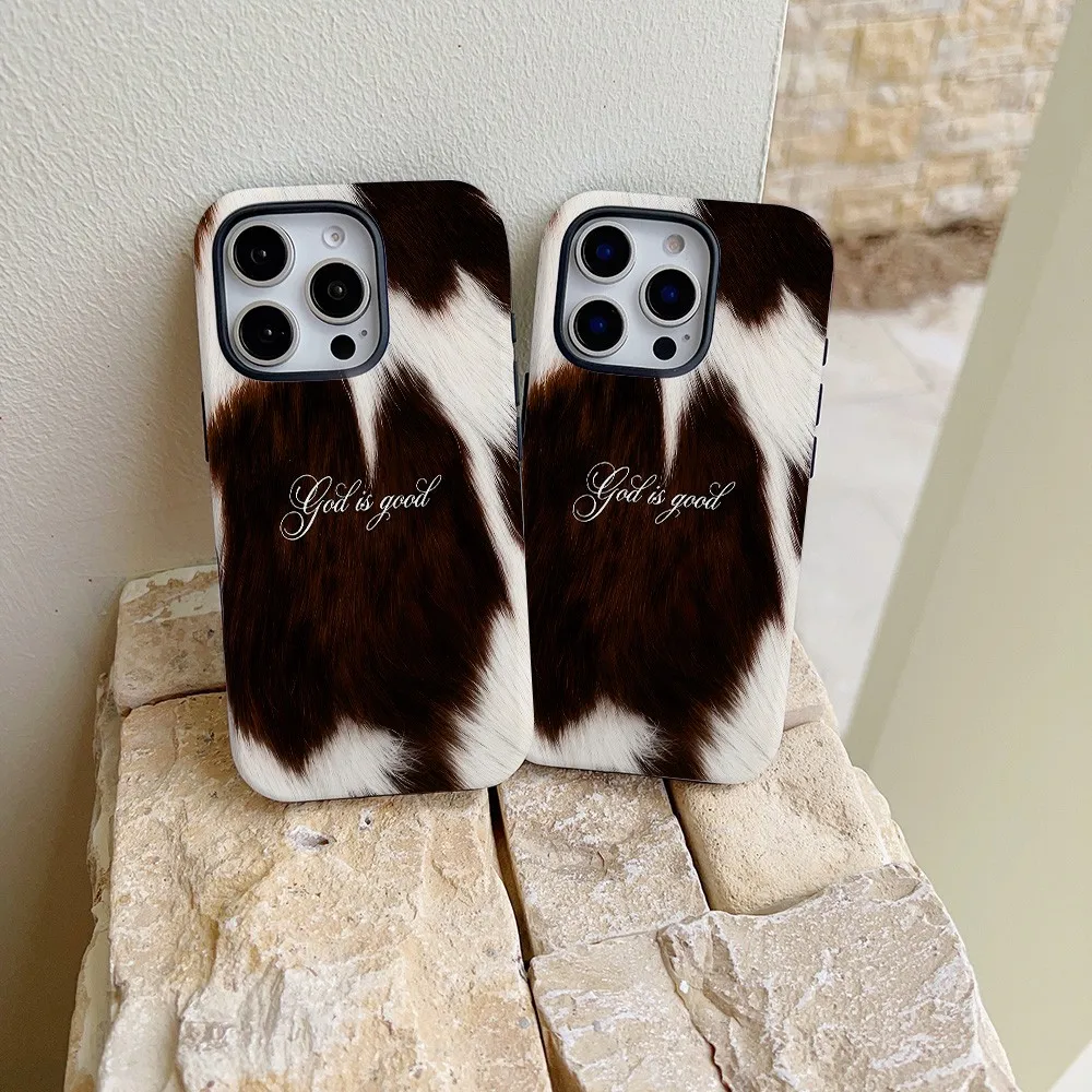 Dark Brown Cow Pattern Phone Case for Samsung Galaxy S22 S23 S24 S25 S26 FE Plus Ultra Edge 4G 5G Luxury Double-layer