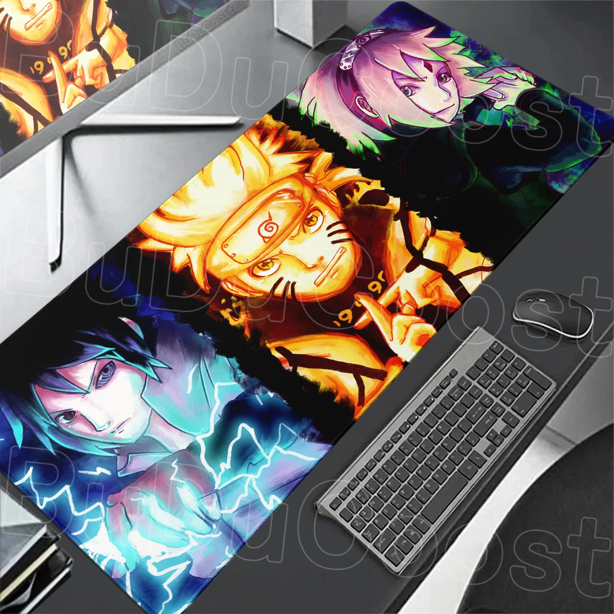 Kawaii Sakura Uzumaki Sasuke Computer Office Anti-slip Mousepad 900x400mm Gamer Keyboard Mausepad XXL Anime Naruto Rubber Carpet