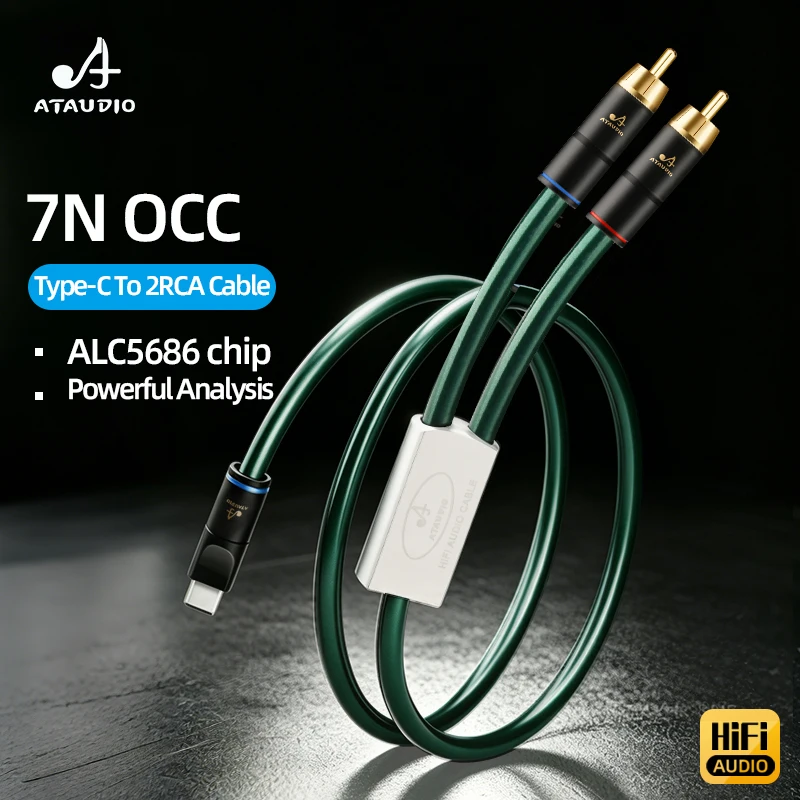 ATAUDIO HiFi Type C to 2RCA  Cable OCC Wire Core USB C  RCA Audio Cable Phone Connected to Amplifier Speaker