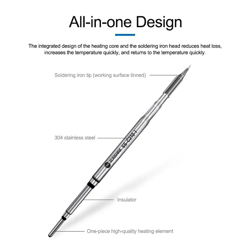 SUNSHINE C210 Series Integrated Soldering Iron Tips and Heating Core Efficient Heat Conduction Temperature Recovery for S210
