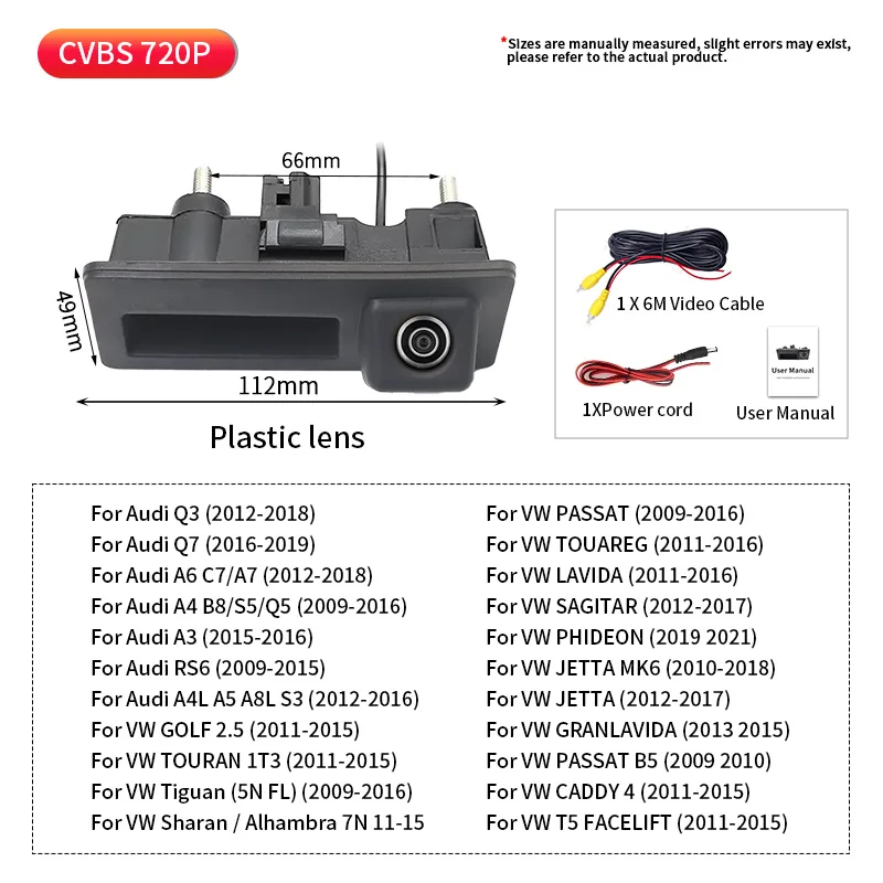170° 1080P AHD Vehicle Rear View Camera for VW Volkswagen Golf Passat B5 Tiguan Jetta MK6 Audi A3 A4 A5 Q5 A6 B6 Car image 3
