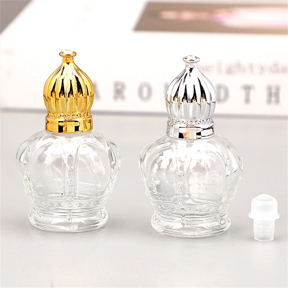 15ml Crown Vintage Perfume Bottles Empty Glass Essential Oil Roller Bottle Cosmetic Liquid Dispenser Roll on Bottle Sample Vials