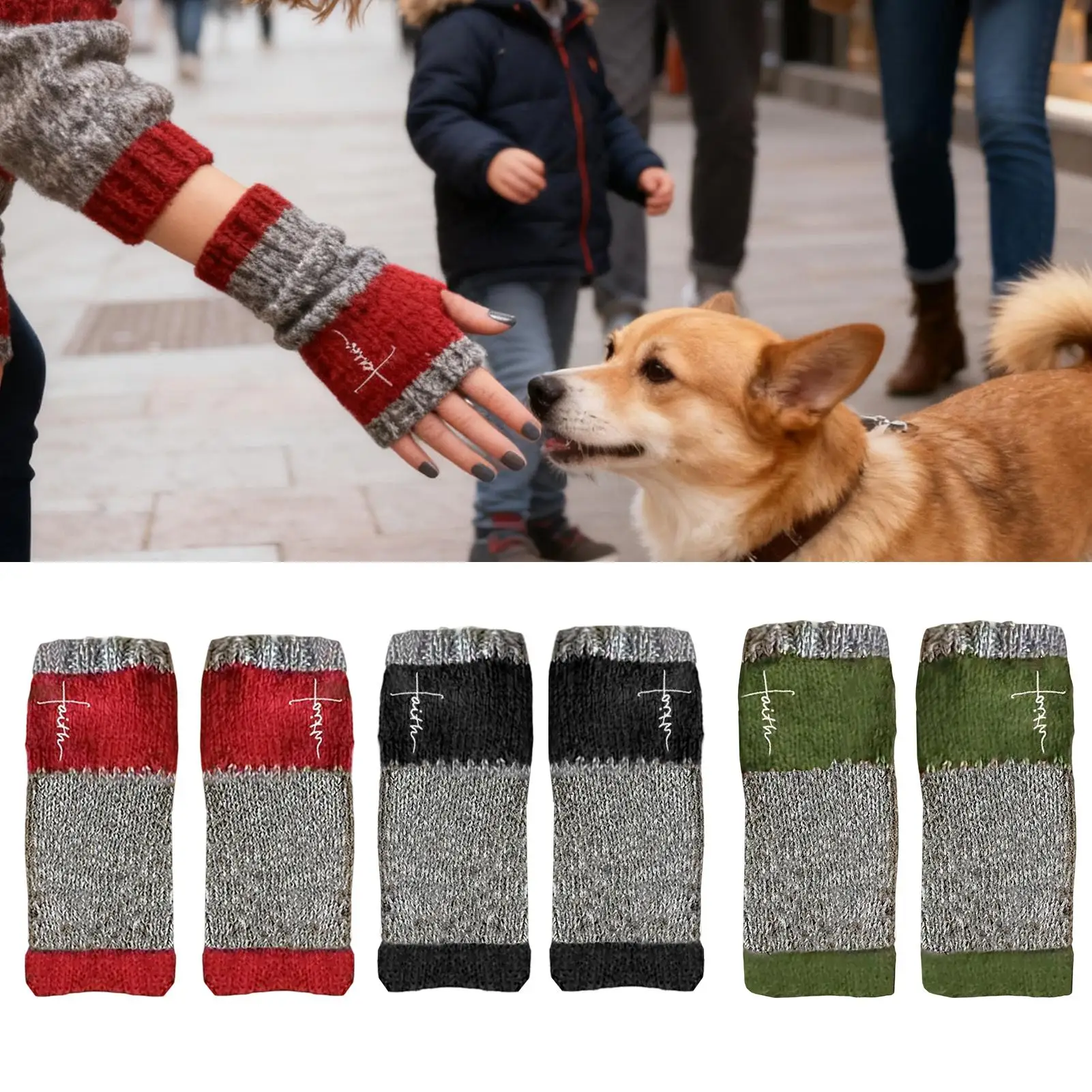 Winter Gloves Women 1 Pair Warm Knitted Fingerless Mitts Ladies Winter Embroidered Gloves For Mother Adults Teens Girlfriend