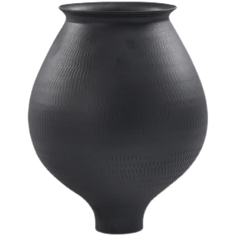 New Chinese Zen Black Crude Pottery Pot Decoration High-Grade Ceramic Vase