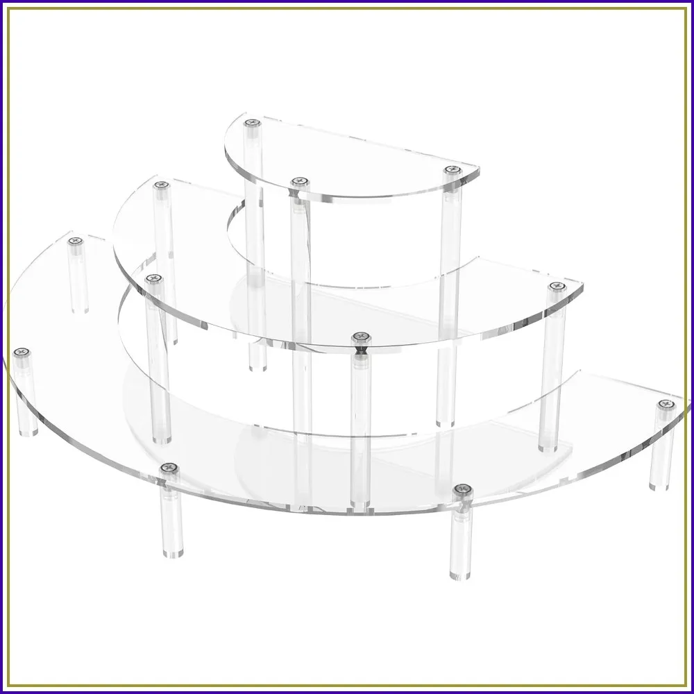 3-Tier Acrylic Display Riser, Half Moon Cupcake Stand, Clear Organizer for Desserts, Perfume, Collections