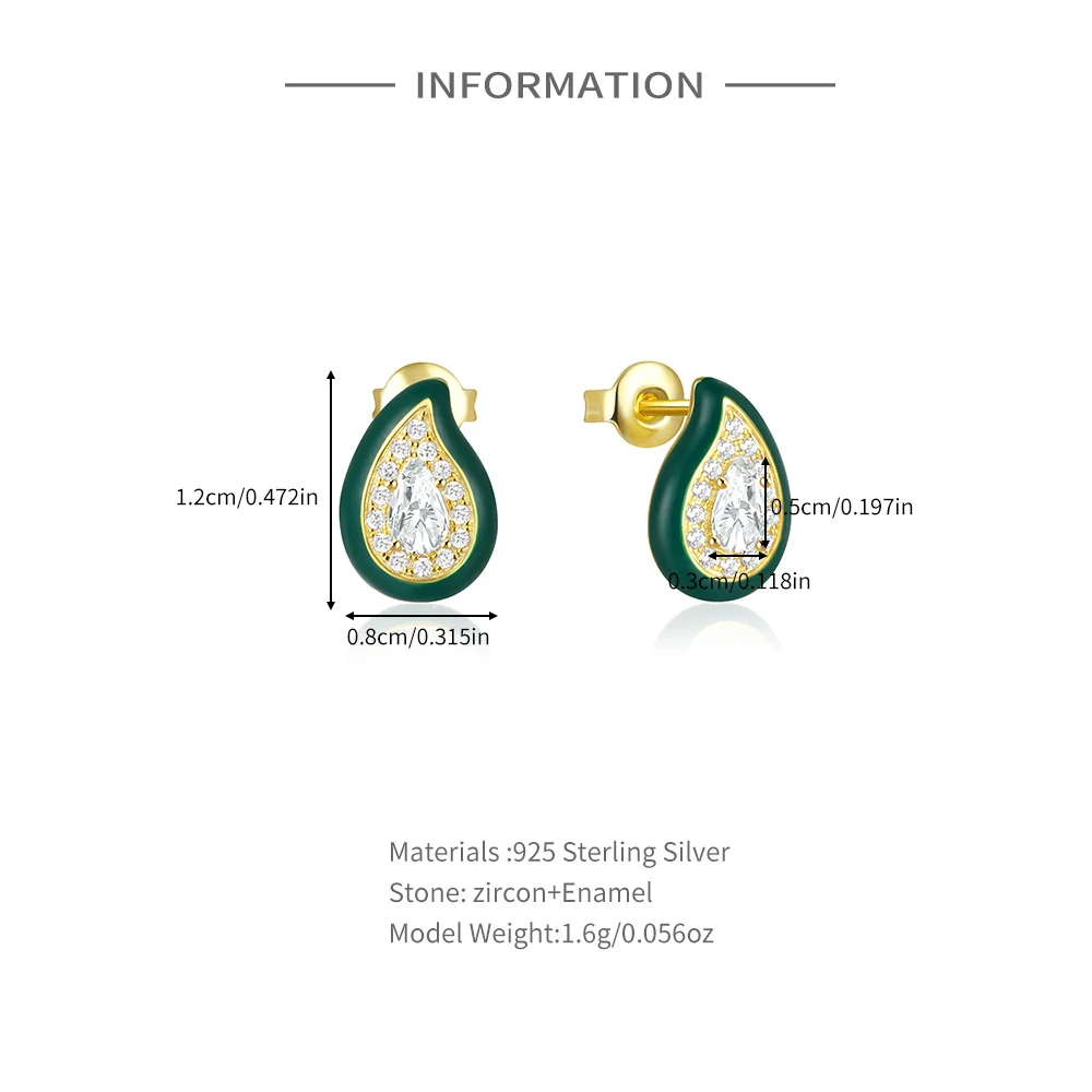 CANNER S925 Silver Retro Stud Earrings For Women'S Medieval French Light Luxury Teardrop Shaped Dripping Oil Zircon Earrings