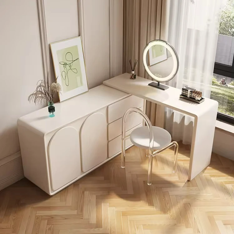 Elegant Women's Makeup Table Set with Mirror Drawer Storage Shelves Cabinet for Girls