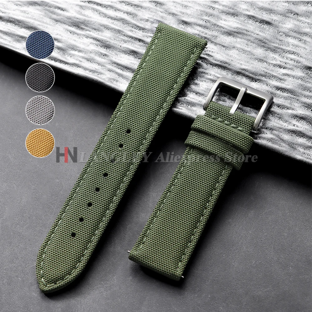 Echtes Segeltuch-Uhrenarmband, zweiseitiges Segeltucharmband, wasserdichtes Nylon-Schnellverschluss-Armband, 20 mm, 22 mm, Herren-Sportarmband