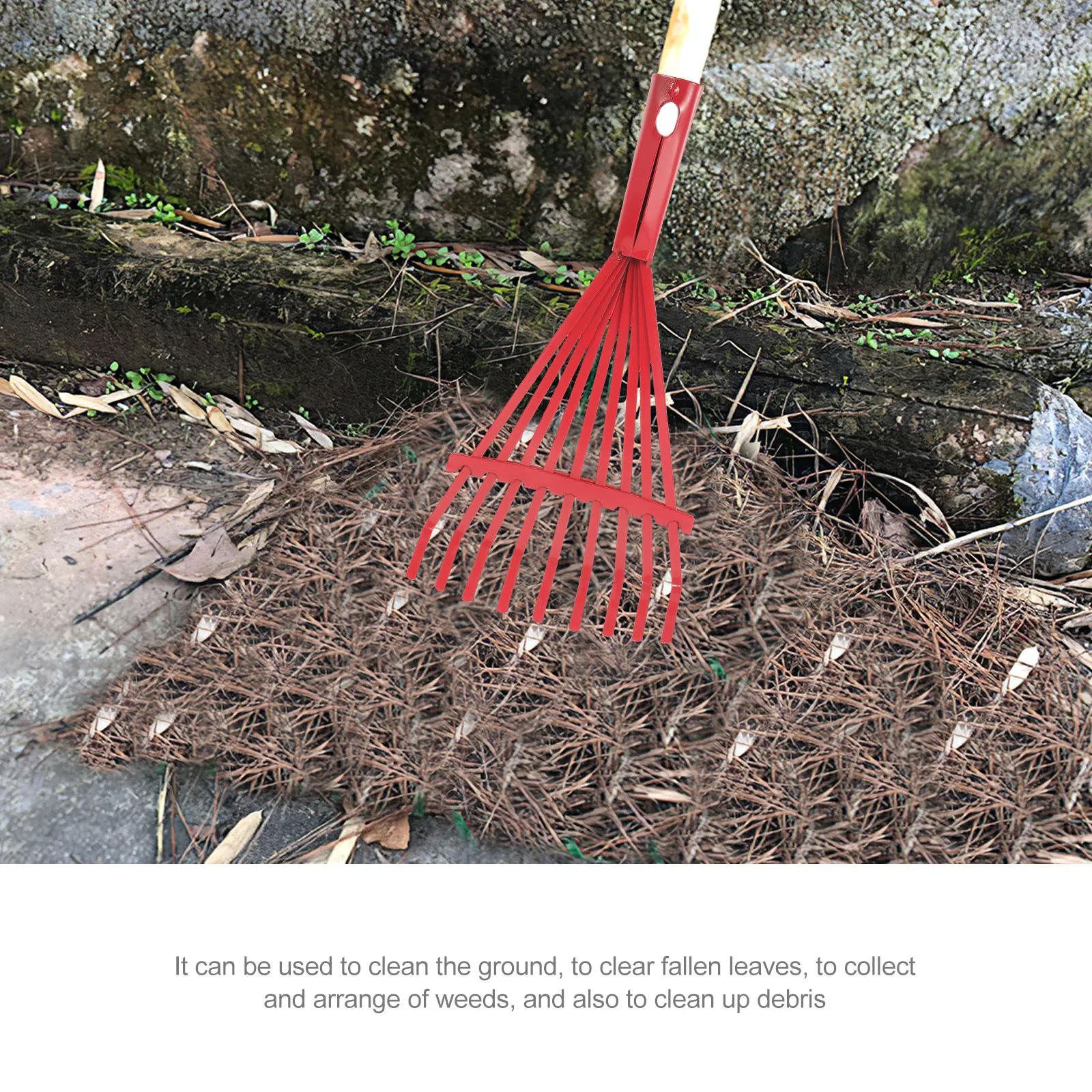 Heavy Duty 9 Tooth Steel Garden Rake for Fallen Leaves Lawn Cleaning Soil Loosening and Weeding Multifunctional Hand Rake