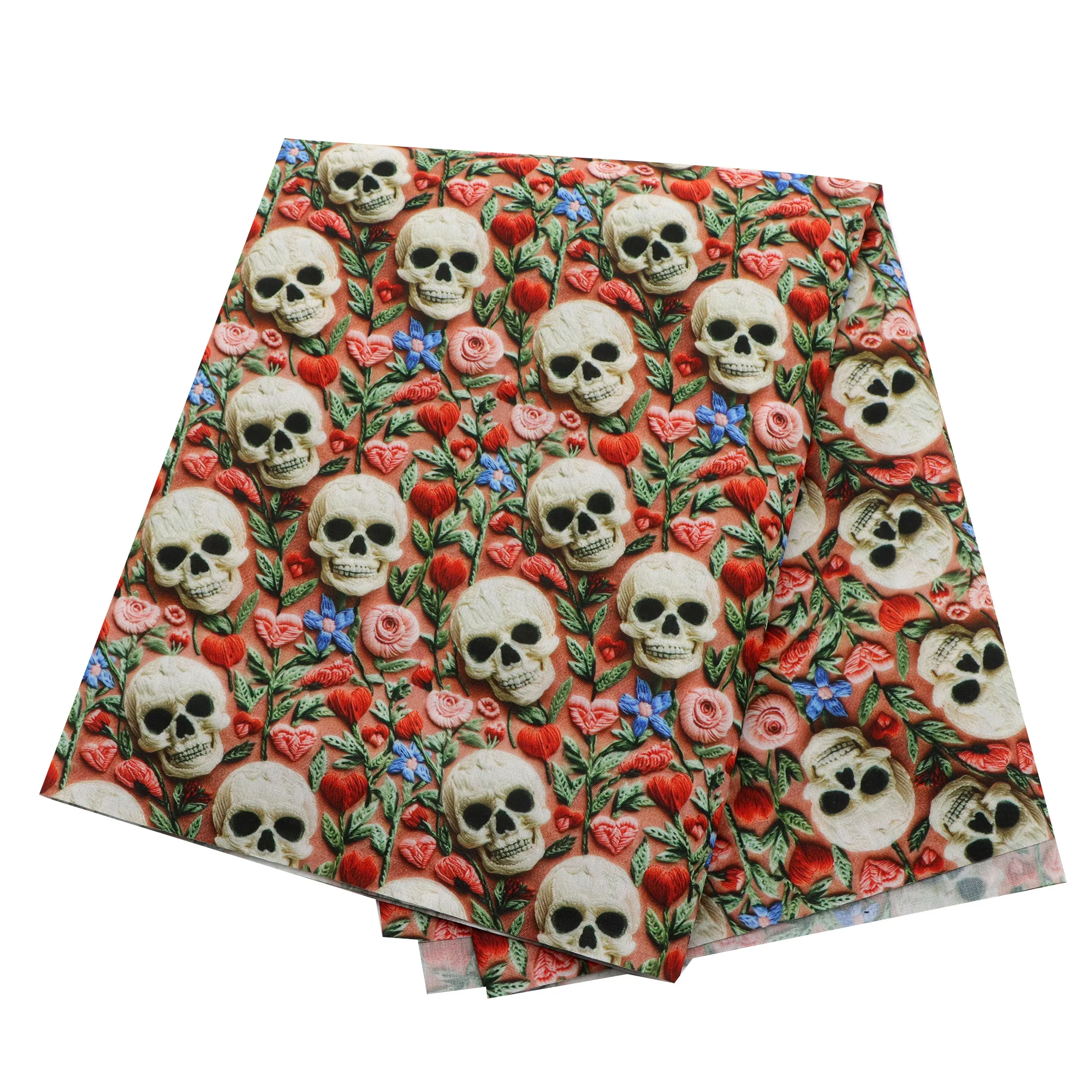 50*145cm Halloween Skull Ghost Floral 3D Imitation Embroidery Printed Polyester Fabric Patchwork Sewing Quilt Needlework