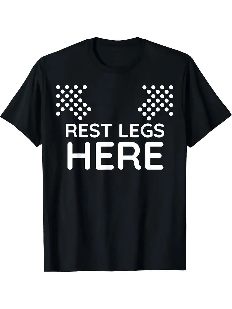 Men's Funny Rest Legs Here German Text Slogan T-Shirt Chevron Dots White Lettering Casual Round Neck Short Sleeve For Drivers